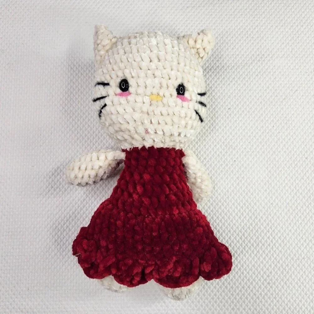 Hello Kitty Crochet Hand Made Amigurumi Stuffed Plush Doll 10''
